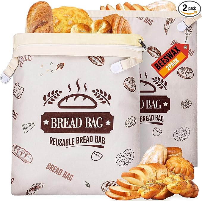 2 Pack Beeswax Bread Bags for Sourdough,Reusable Cotton Beeswax Bag for Homemade Bread, Keep Your Loaf Fresh, Extra Large and Easy to Clean Cotton Storage Bag 17x13 Inch