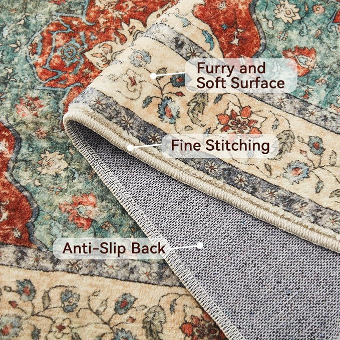 Topllen Washable Area Rug - Area Rug 6'x9' Boho Soft Living Room Rug, Non-Slip Large Area Rugs Indoor for Dining Room Livingroom Bedroom, Vintage Rug (Rust, 6x9ft)