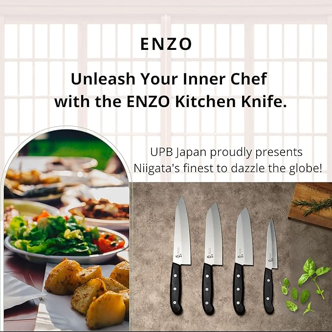 Japanese Chef Knife, 5" Paring Knife by Enzo, Hand Forged, Tsubame Sanjyo Stainless Steel, Light Weight and Versatile Kitchen Knife, Wear/Corrosion Resistance, 9.5" Total Length