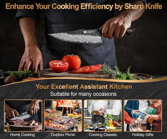 XINZUO 8.6 inch Professional Damascus Chefs Knife,67 Layers Damascus Steel Kitchen Knife,10Cr15CoMoV Steel Core,Very Sharp for Vegetables Meat Cutting for Home Kitchen,Burnt White Oak Wood Handle