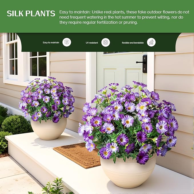 UV Resistant Artificial Petunias 8PCS 13.3In Fake Flowers Artificial Flowers for Outdoors Silk Flowers Fake Hanging Basket Plants Suitable for Outdoor Porch Decor Patio Decor,Light Purple