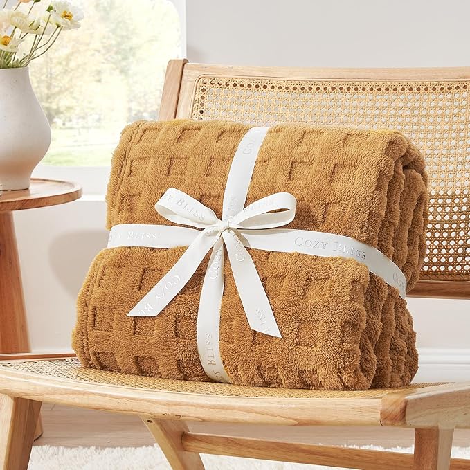 Cozy Bliss Soft Queen Size Waffle Blanket - Lightweight Cozy Blankets Gift for Women,Cute Checkered Throws Blanket for Bed, Couch and Sofa,Brown,90x90 Inches