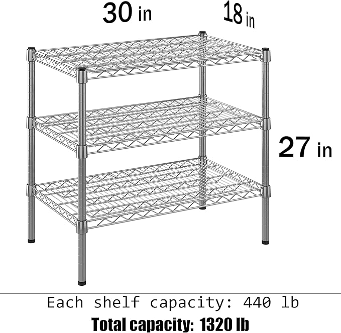 18" Deep x 30" Wide x 27" Height Wire Shelving Kit | 3-Tier | NSF Commercial Storage Rack Unit
