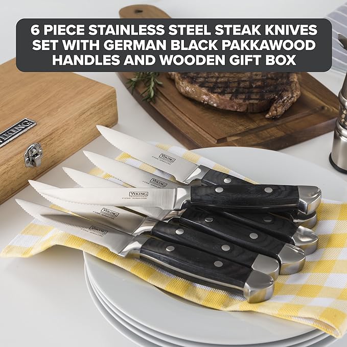 Viking 6-Piece Steak Knife Set With Box | Black