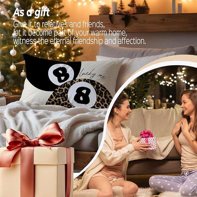 Leopard Star Lucky 8 Ball Throw Pillow Covers 20x12, Cheetah Print Room Decor, Trendy Funky Y2K Leopard Print Decorative Pillow Covers for Girls Room Dorm Apartment Home,Set of 2