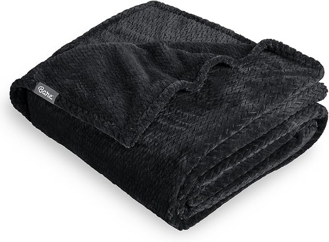 Bare Home Textured Fleece Blanket - Throw/Travel - Ultra-Soft Lightweight for Bed, Sofa, and Couch - Luxury Microplush - Cozy Warm Blanket (Throw/Travel, Chevron Black)