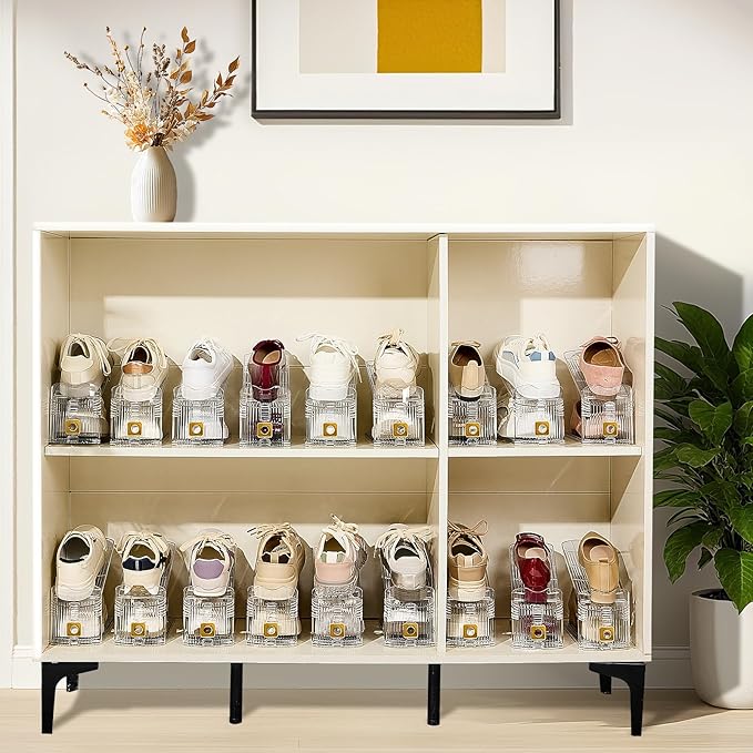 Shoe Slots Organizer for Closet, 16 Pack Shoe Stacker Organizer, Shoe Storage Space Savers 50%, 3 Levels Adjustable Shoe Racks for Closet Organization