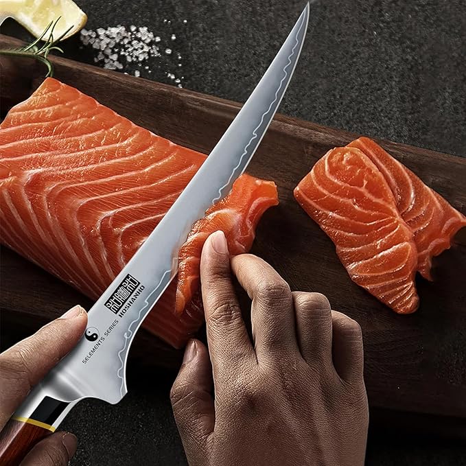 HOSHANHO Fillet Knife 7 Inch, Japanese High-carbon Steel Boning Knife for Meat Chicken Cutting, Razor Sharp Fish Fillet Knives with Ergonomic Red Sandalawooden Handle