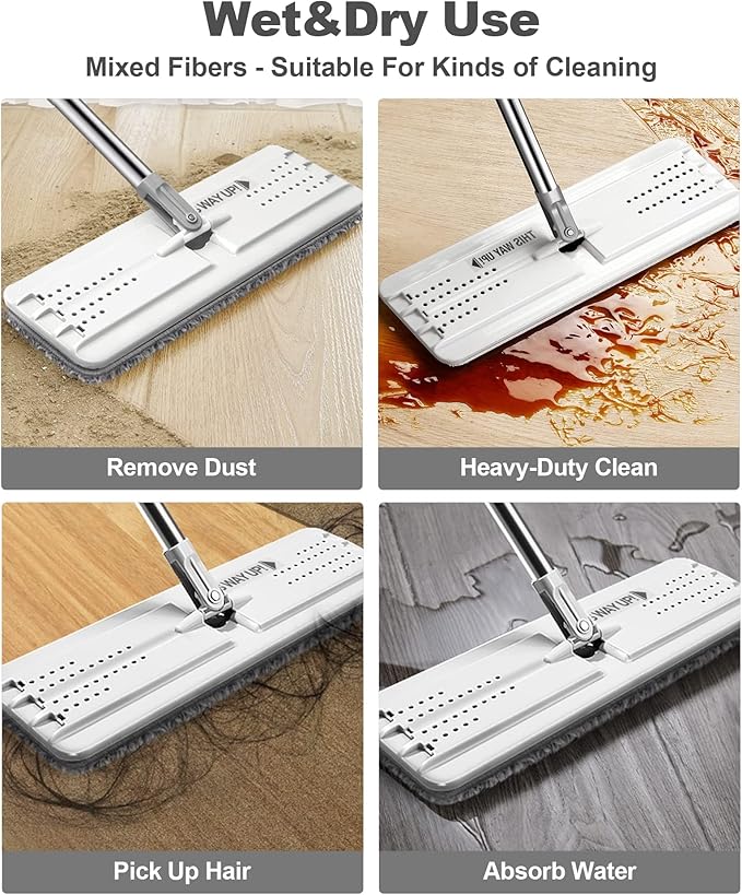 JOYMOOP Flat Mop Pads, Microfiber Mop Cleaning Pads, Washable Pads, Pads Replacement Flat Mop or Mop Bucket Set, Pack of 4 Refills 13inch - Grey and Stripe