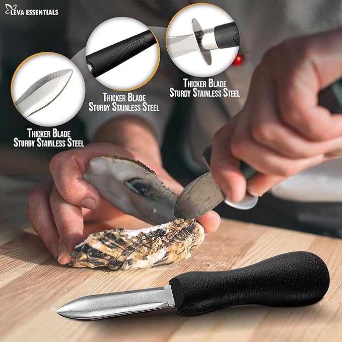Professional Oyster Shucking Knife Set – Level 5 Cut Resistant Gloves – Premium Seafood Opener Oyster Shucker Knife Tool Kit for Safe and Effortless Shucking Oysters