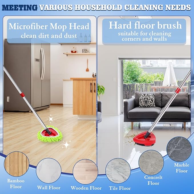 4 Pack Spin Mop Replacements Head Compatible for Oceda EasyWring 1-Tank System,Microfiber Spin Mop Refills Head,1 Mop Scrub Brush + 1 Mop Base + 4 Pack Cleaning Floor Mop Head(Green)