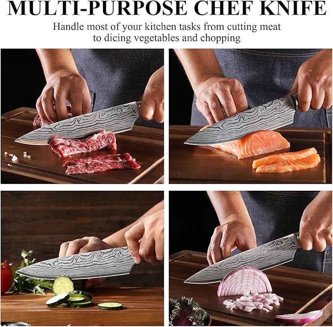 Sunnecko Chef Knife 8 inch,High Carbon Stainless Steel Kitchen Knife,Ultra Sharp Gyutou Cutting Knife with Sheath and Gift Box for Family & Restaurant