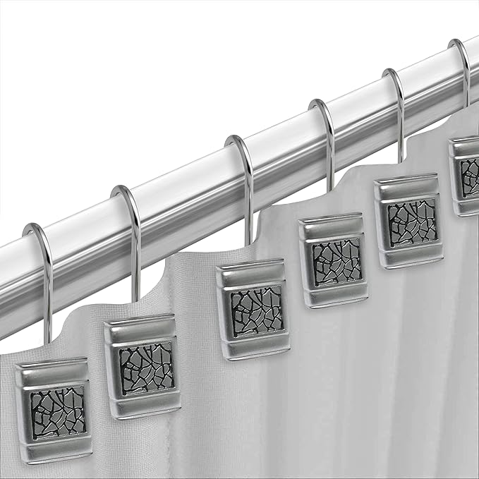 Zahari Home Sinatra 13pc Bathroom Shower Curtain Set - Classic Luxury Fabric Curtains with Unique Design & 12 Hooks