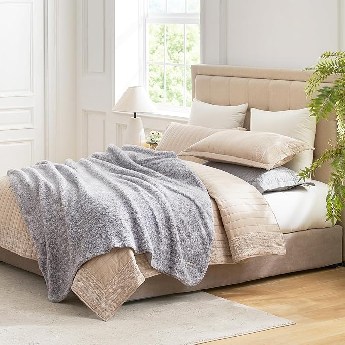 Cozy Bliss Luxury Sherpa Throw Blanket for Couch, Premium Reversible Plush Thick Throw, Warm Cozy Soft Blanket for Home and Gifts (Mottled Grey, 60" x 80")