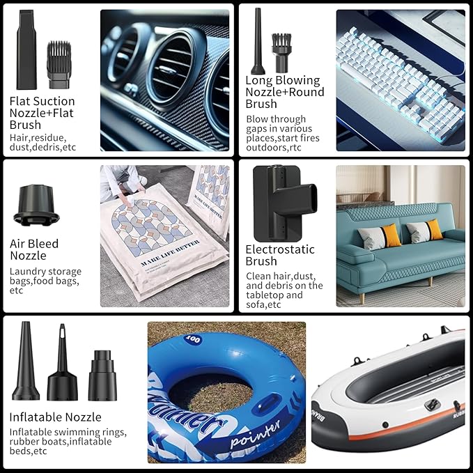 Handheld Vacuum Cordless, Car Vacuum Portable Cordless 22000PA High Power 4-in-1 Air Blower Gun Air Duster & Air Blower with Brushless Motor 3-Speed Adjustable for Home, Pet, Office