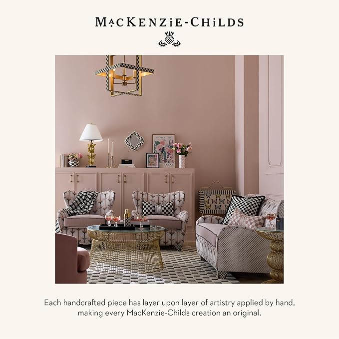 MACKENZIE-CHILDS Black Faux-Leather Tray with Handles, Rectangular Tray for Serving, Large