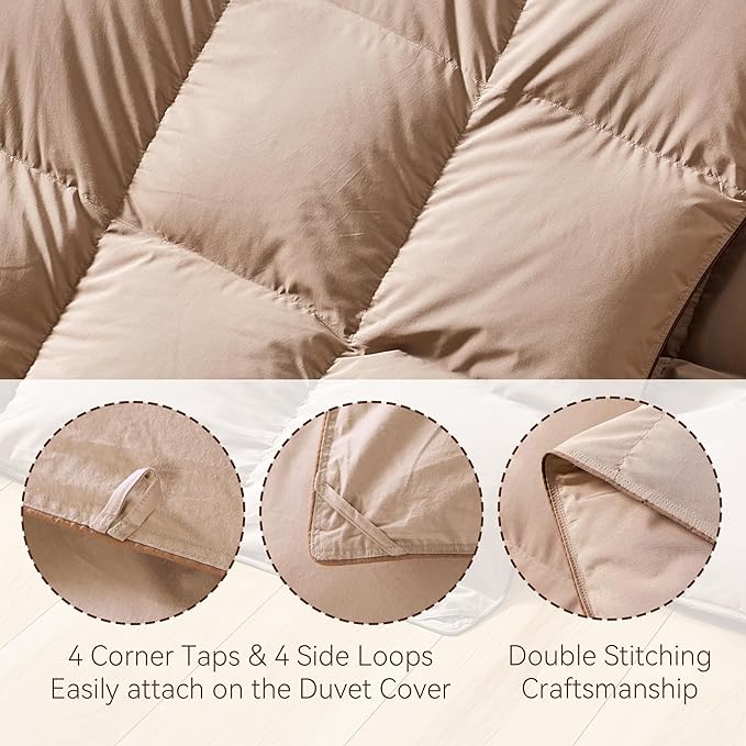 SNOWMAN Premium Down Comforter Queen Size, Luxurious All Season Duvet Insert with Cotton Blended Fabric, 37oz Fill Weight 3D Baffle Box Design Hotel Bedding Comforter (Khaki,90"x90")