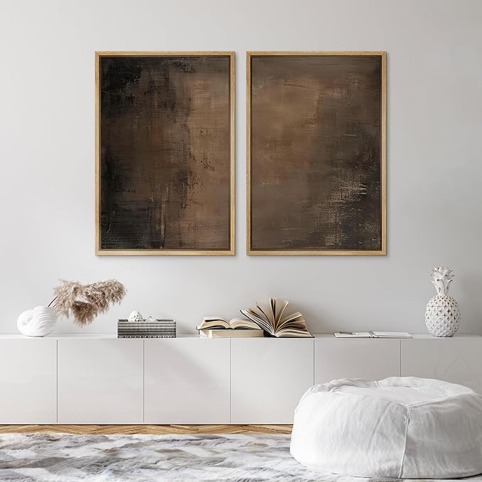 SIGNFORD Framed Canvas Print Wall Art Set Abstract Earthy Tones Modern Minimalist Abstract Shapes Illustration Modern Art Decorative Nordic Nature for Living Room, Bedroom, Office - 24"x36"x2 Natural