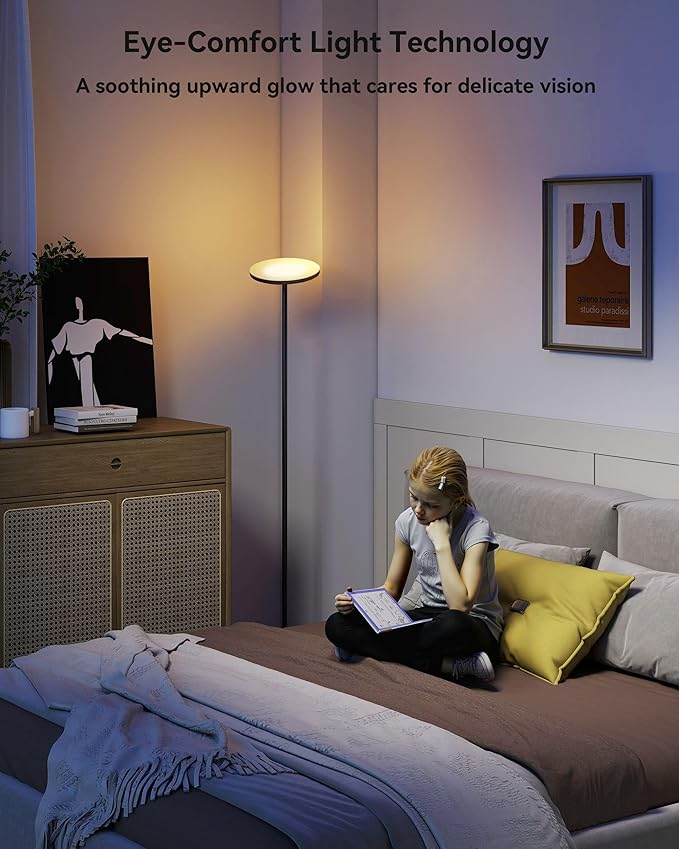 JOOFO LED Floor Lamp – Super Bright Torchiere with Remote & Foot Switch, Stepless Dimmable Tall Standing Lamp, 69" Modern Pole Light for Corner, Living Room, Bedroom, Reading, Office