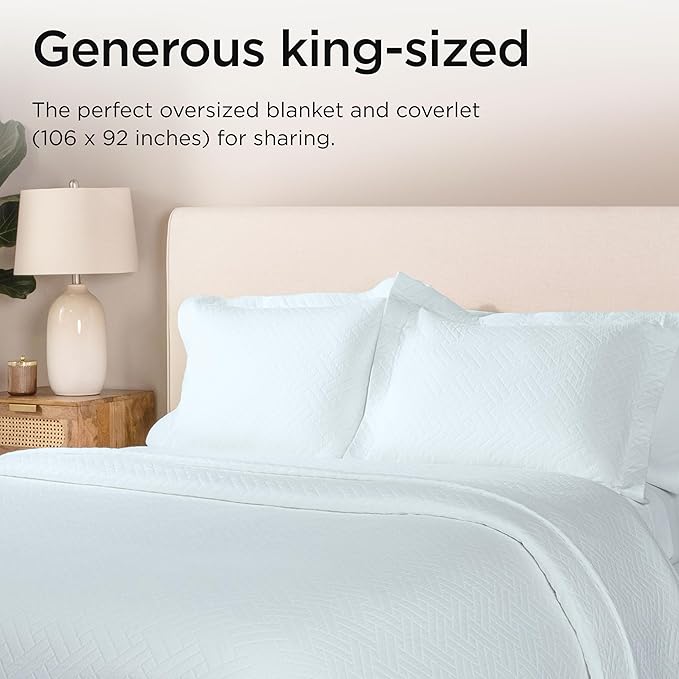 Threadmill Luxury Cotton Blankets for King Size Bed | All-Season Cozy 100% Cotton Blanket | Criss Cross Jacquard Soft Lightweight Coverlet, fits California King Size Bed, 104x92 | Light Blue