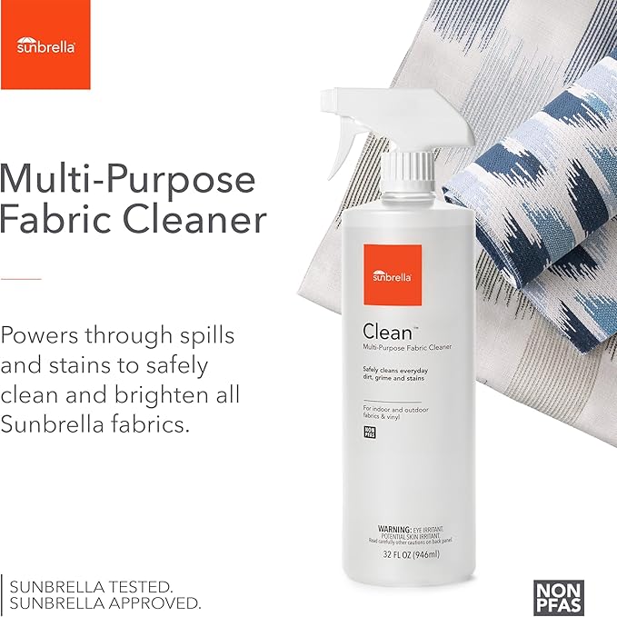 Sunbrella Clean Multi-Purpose Fabric Cleaner | All-in-One Solution for Water-Safe Fabrics and Vinyl | Upholstery Cleaner, Removes Stains & Spills | Non-PFAS | 32 fl oz