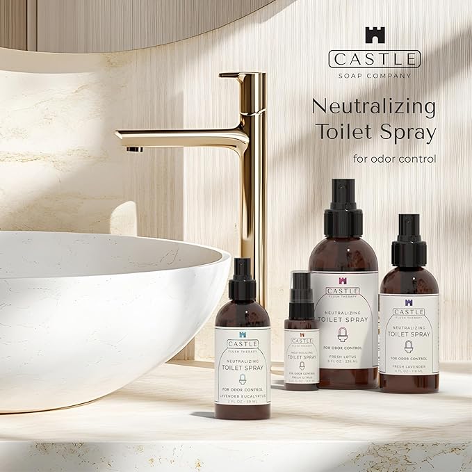 Castle Flush Therapy Neutralizing Toilet Spray | Odor Control: Mist Over the Water Surface, Go, Then Flush | Bathroom Freshening | Neutralizes Odors at the Source | Fresh Lavender | 0.45 oz (2 Pack)