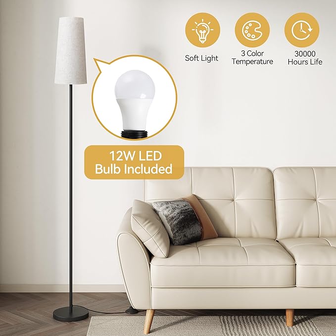 SUNMORY Floor Lamps for Living Room/Bedroom/Office, Standing Lamp with LED Bulb, 3 Color Temperature Tall Lamp, Suitable for Modern/Boho/Farmhouse and Other Home Decor Styles