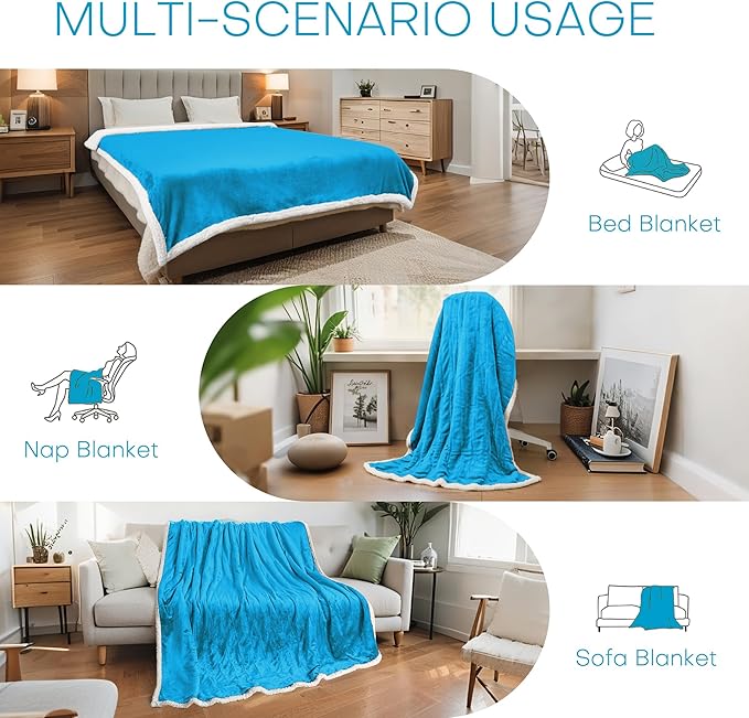 Electric Heated Blanket Full Size 72"x84" - Microplush & Sherpa Fabric Dual-Sided, 6 Heat Settings & 1-10 Hours Auto Off, Soft Warming Throw for Home or Office, Machine Washable, Ocean Breeze Blue