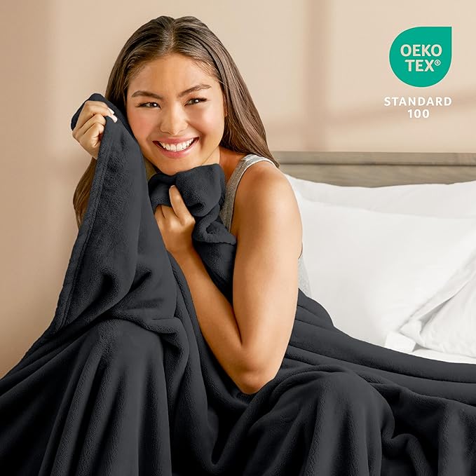 Bare Home Fleece Blanket - Throw Extra Long - Ultra-Soft Lightweight for Bed, Sofa, and Couch - Luxury Microplush - Cozy Warm Blanket (Throw XL, Black)