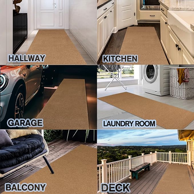 Custom Size Backed Non-Slip Area Rugs Runner, Easy Clean, Waterproof Runner Rugs for Hallway Entryway, Kitchen, Laundry, 4FT x 11FT, Beige