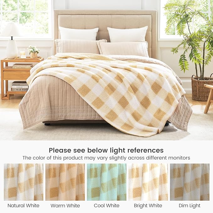 Cozy Bliss Luxury Sherpa Throw Blanket for Couch, Premium Reversible Buffalo Plaid Thick Throw, Warm Cozy Soft Blanket for Home and Gifts (Beige, 60" x 80")