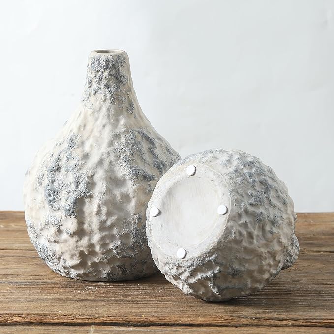 Stone Vases Set of 2, Ceramic Bud Vase Minimalist Vases for Pampas Grass,Modern Vase for Wabi Sabi Home Decor, Shelf Decoration,Fireplace Decor,Coffee Table Decor