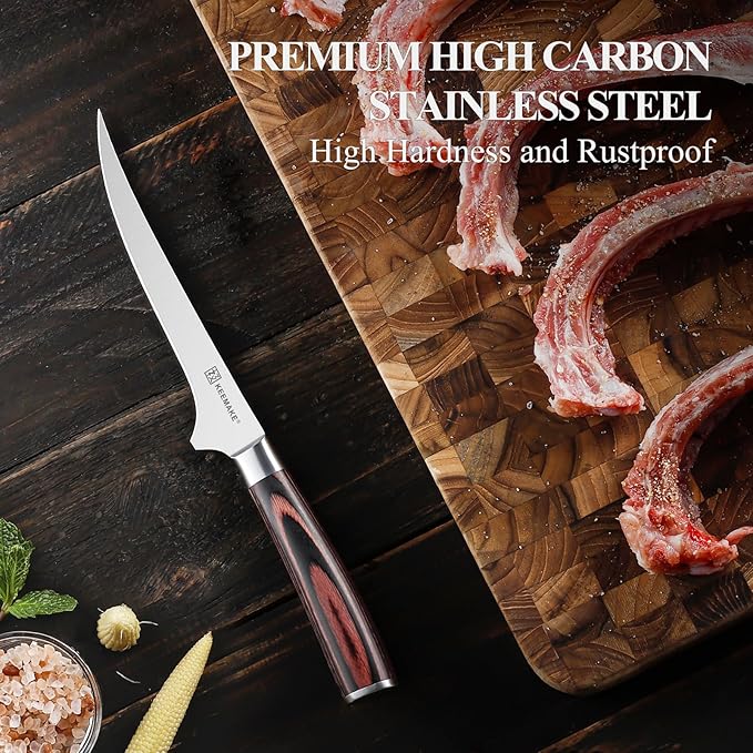 KEEMAKE Boning Knife 6 Inch, Super Sharp Fish Fillet Knife, High Carbon Stainless Steel Deboning Knives, Professional Boning Knives for Meat Cutting Poultry, Pakkawood Handle with Gift Box