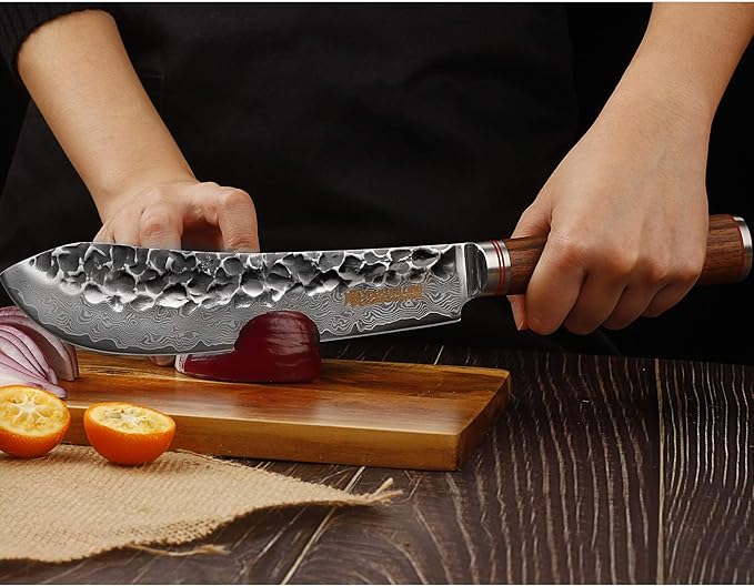YOUSUNLONG Breaking Knives 8 inch Butcher Knife Japanese Hammered Damascus Steel Natural Walnut Wooden Handle