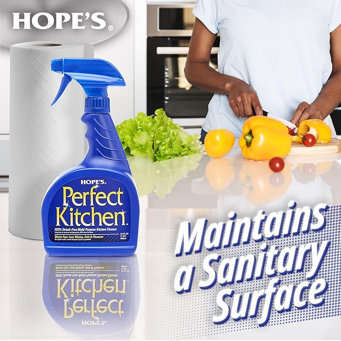 HOPE'S Perfect Kitchen Cleaner Spray - 32 Oz No-Residue All Purpose Cleaning Spray - Multisurface Degreaser for Counters, Stoves, Microwaves, and More - Pet and Home Safe - Pack of 6