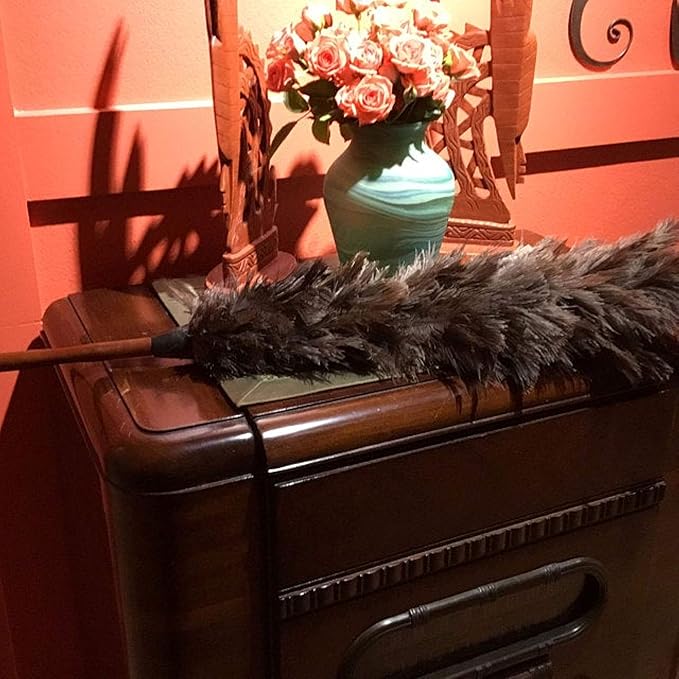Soft Ostrich Feather Duster, 24-26" with Wood Handle - Perfect for Dusting Delicate Surfaces