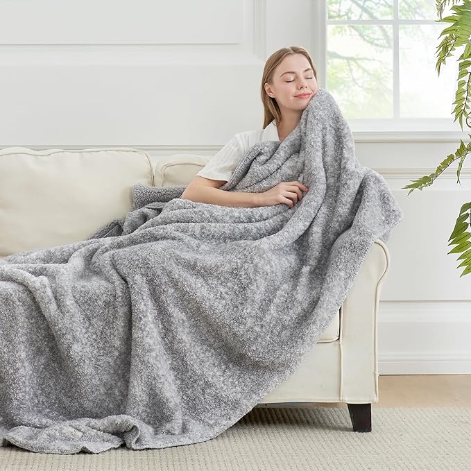 Cozy Bliss Luxury Sherpa Throw Blanket for Couch, Premium Reversible Plush Thick Throw, Warm Cozy Soft Blanket for Home and Gifts (Mottled Grey, 50" x 60")