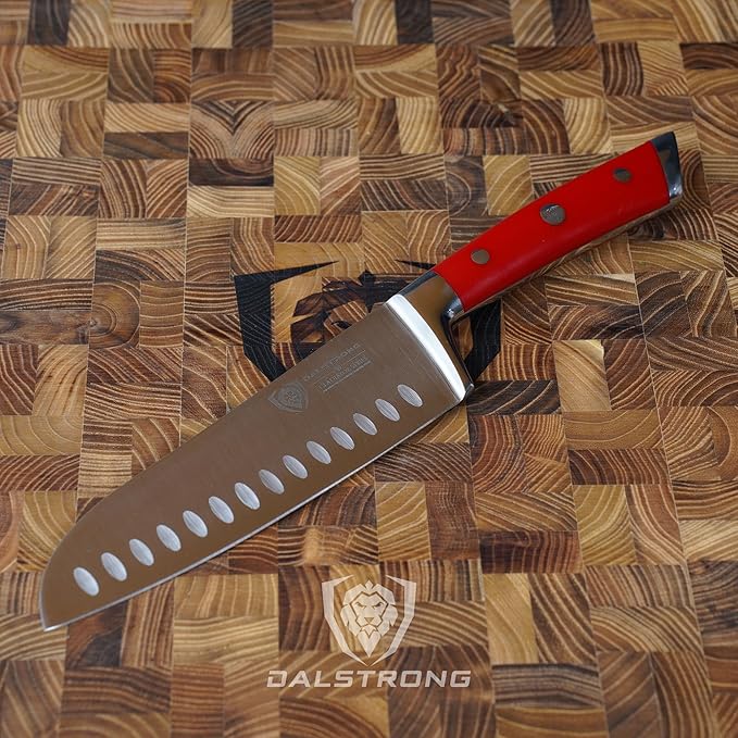Dalstrong Santoku Knife - 7 inch - Gladiator Series - High Carbon German Steel - Crimson Red ABS Handle Kitchen Knife - Vegetable Knife - Sheath Included - Cooking Chef Knife - NSF Certified