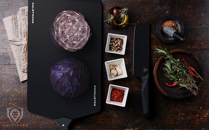 Dalstrong Cutting & Serving Board-Giftable Black Wood-Fibre Cutting Board-Non-Slip-The Infinity Series-G10 Handle-Obsidian Black-Large Size (10" x 16")