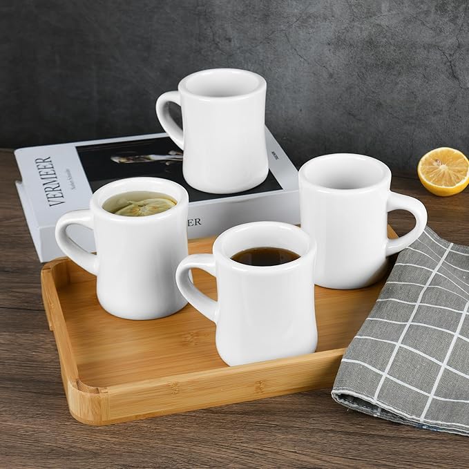 11oz White Diner Coffee Mug Set of 4 Ceramic Mugs Great for Kitchen Set, Travel, and Hot Tea (White)