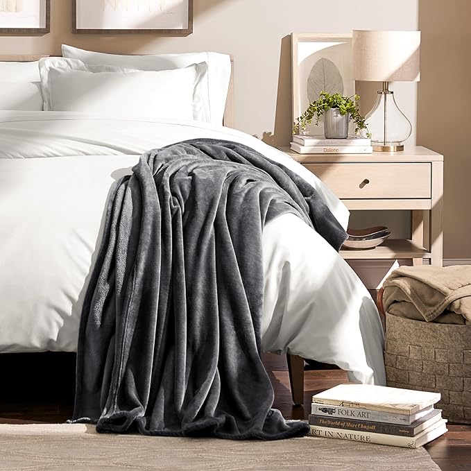 Bare Home Fleece Blanket - King Size - Ultra-Soft Lightweight for Bed, Sofa, and Couch - Luxury Microplush - Cozy Warm Blanket (King, Grey)