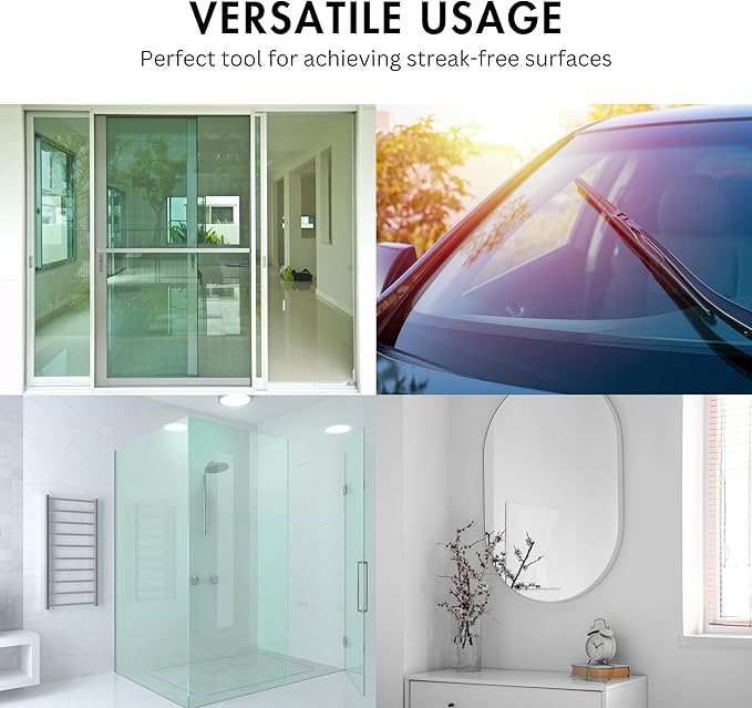 11 inch Squeegee Set with Over Wall Hanger, Suction Cup, and Hook, Glass Cleaning Squeegee for Shower Doors, Windows, Glass Doors, Bathrooms, Mirrors, Car Windshield - Matte White