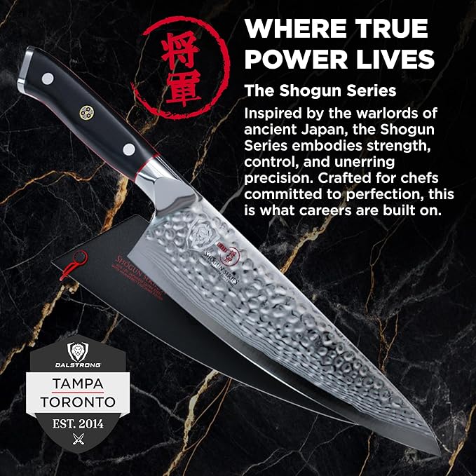 Dalstrong Professional Chef Knife - 8” Blade - Shogun Series ELITE - Damascus Chef Knife - Japanese AUS-10V Super Steel - G10 Black Handle - Razor Sharp - Chef Knife with Sheath