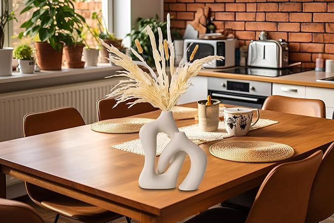 Ceramic Vase Set of 2 Pack Minimalist Decor Irregular Ceramic Vase Modern Decor Suitable for Dining Table Decor, Kitchen, Living Rooms, Bedrooms, Offices (Cream White)