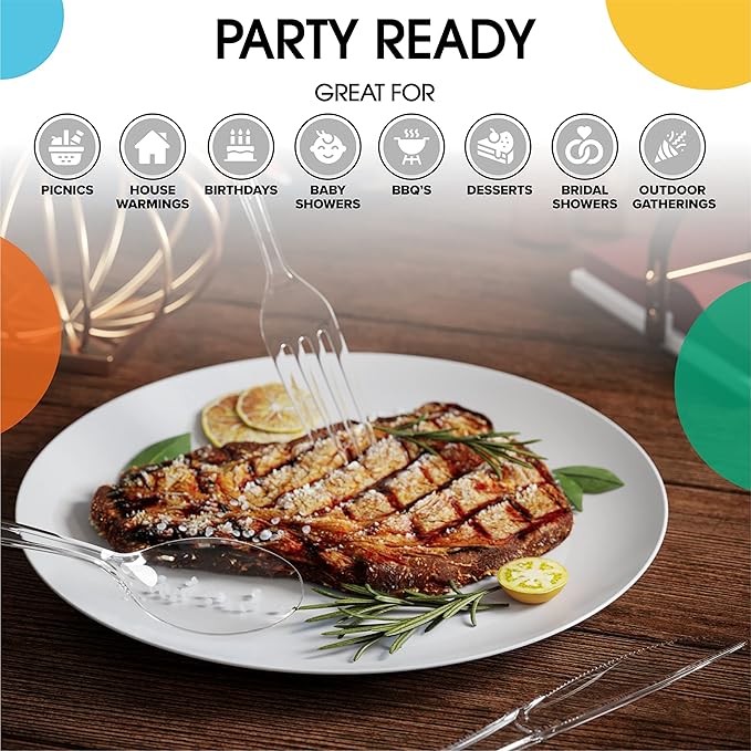 Party Solids Clear Plastic Knives 200 Pcs Clear Knives Disposable Utensils Heavy Duty Plastic Cutlery Set Disposable Cutlery Sets Flatware Sets Silverware Set Party Supplies & Party Tableware