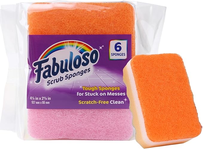 Fabuloso Sponges, Rainbow - Scratch-Free Scrubber for Dishes and Surfaces - Dishwashing Sponge for Bold and Bright Cleaning Experience, 6 Count