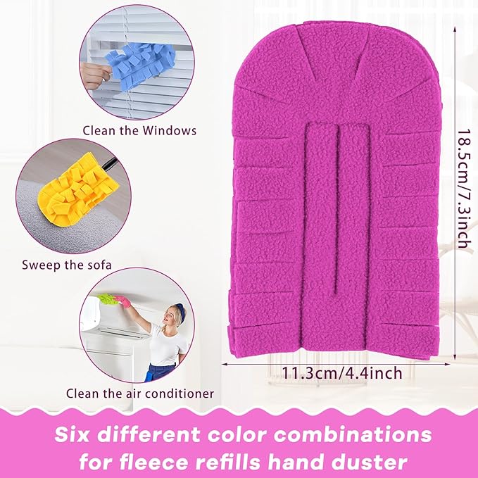 Zubebe 12 Pcs Duster Refill Reusable Fleece Duster Refills Feather Flat Dusters Multi Surface Washable Cleaning Pads Tools for Home, Blinds, Car, Pet, Furniture, Fans (Red,Yellow,Green,Blue)