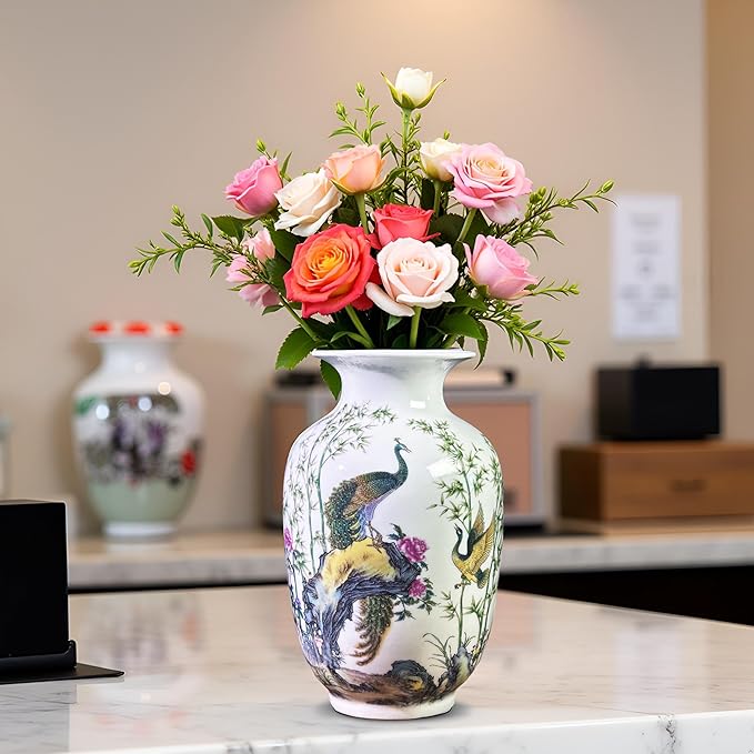 MTME Porcelain Figurines, Jingdezhen Decorative Flower vase, Melon Sr. Home Decor, Wedding Gifts, Aesthetic Sculpture Home décor (Peacock in Love)