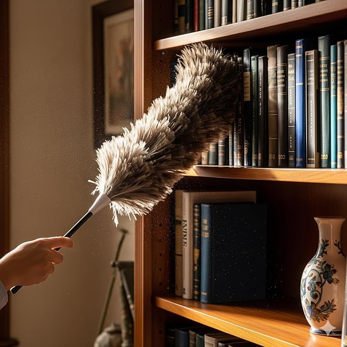 Soft Ostrich Feather Duster, 24-26" with Wood Handle - Perfect for Dusting Delicate Surfaces