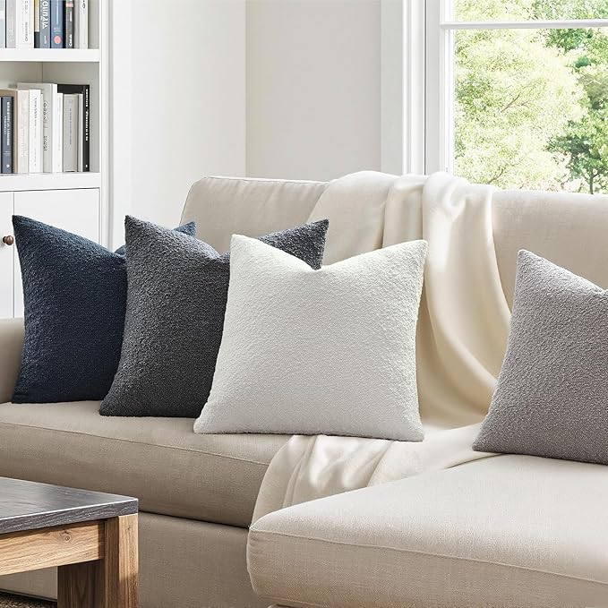 MIULEE Pack of 4 Decorative Textured Boucle Throw Pillow Covers 20x20 Inch Blue Gray Accent Solid Pillow Cases Soft Couch Cushion Covers for Modern Farmhouse Boho Chair Sofa Bed Livingroom Home Decor